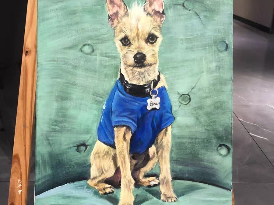 Finished custom hand-painted dog oil portrait from a customer-provided photo by EverPaw Handmade