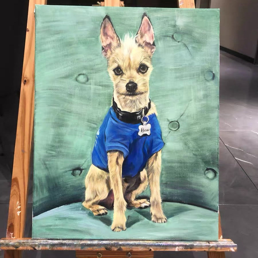 Finished custom hand-painted dog oil portrait from a customer-provided photo by EverPaw Handmade