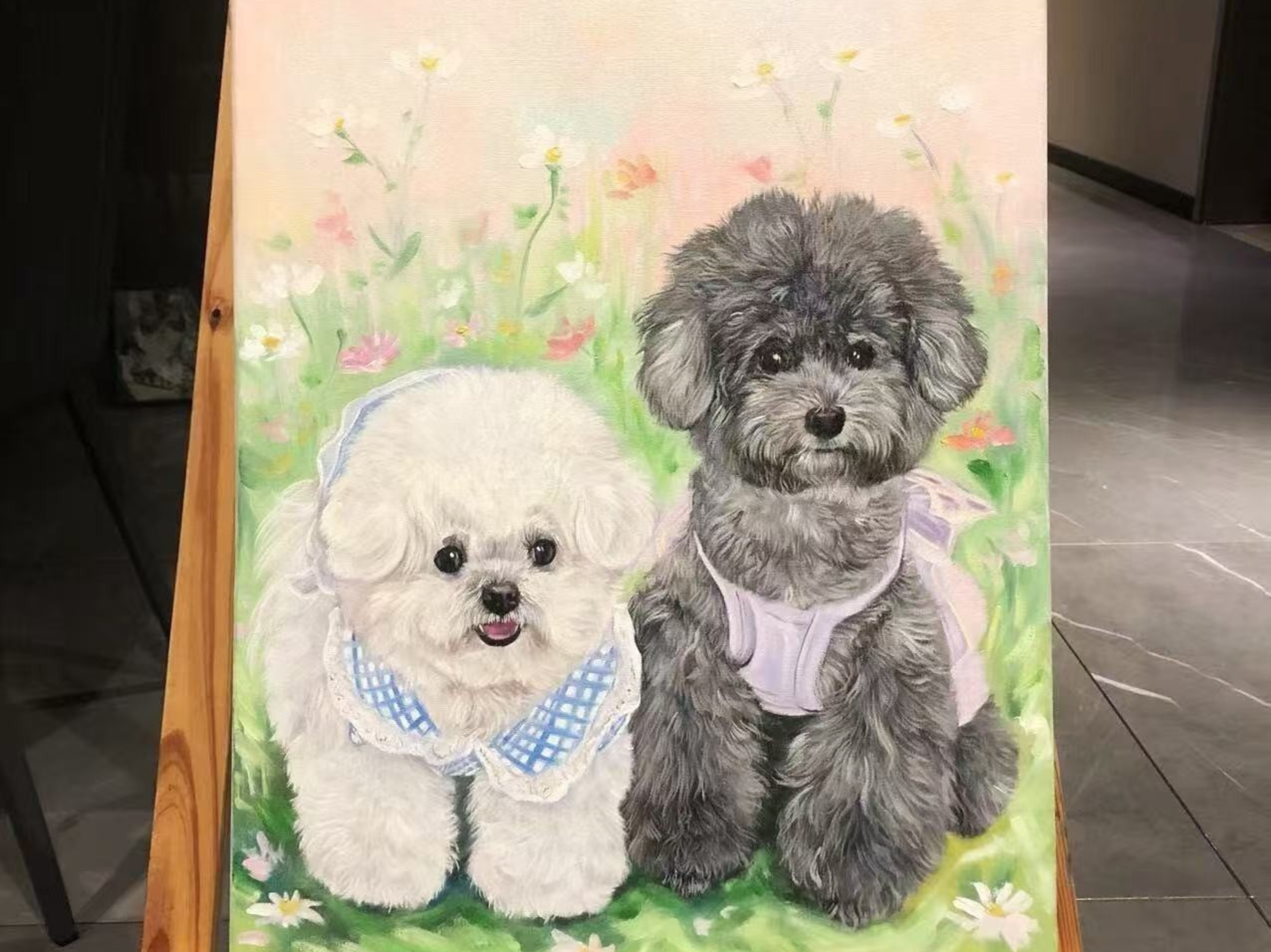 Custom hand-painted two-pet portrait for dogs, cats, and mixed-pet families