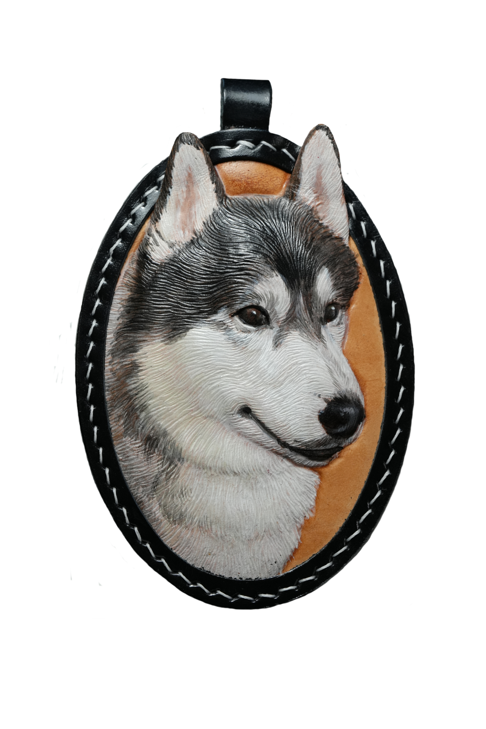 EverPaw Hand Carved Custom Pet Portrait Leather Keychain | Personalized Dog Cat Memorial Gift From Photo