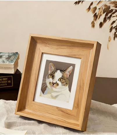 100% hand-painted watercolor pet portrait, original handmade framed pet memorial wall art by Everpaw
