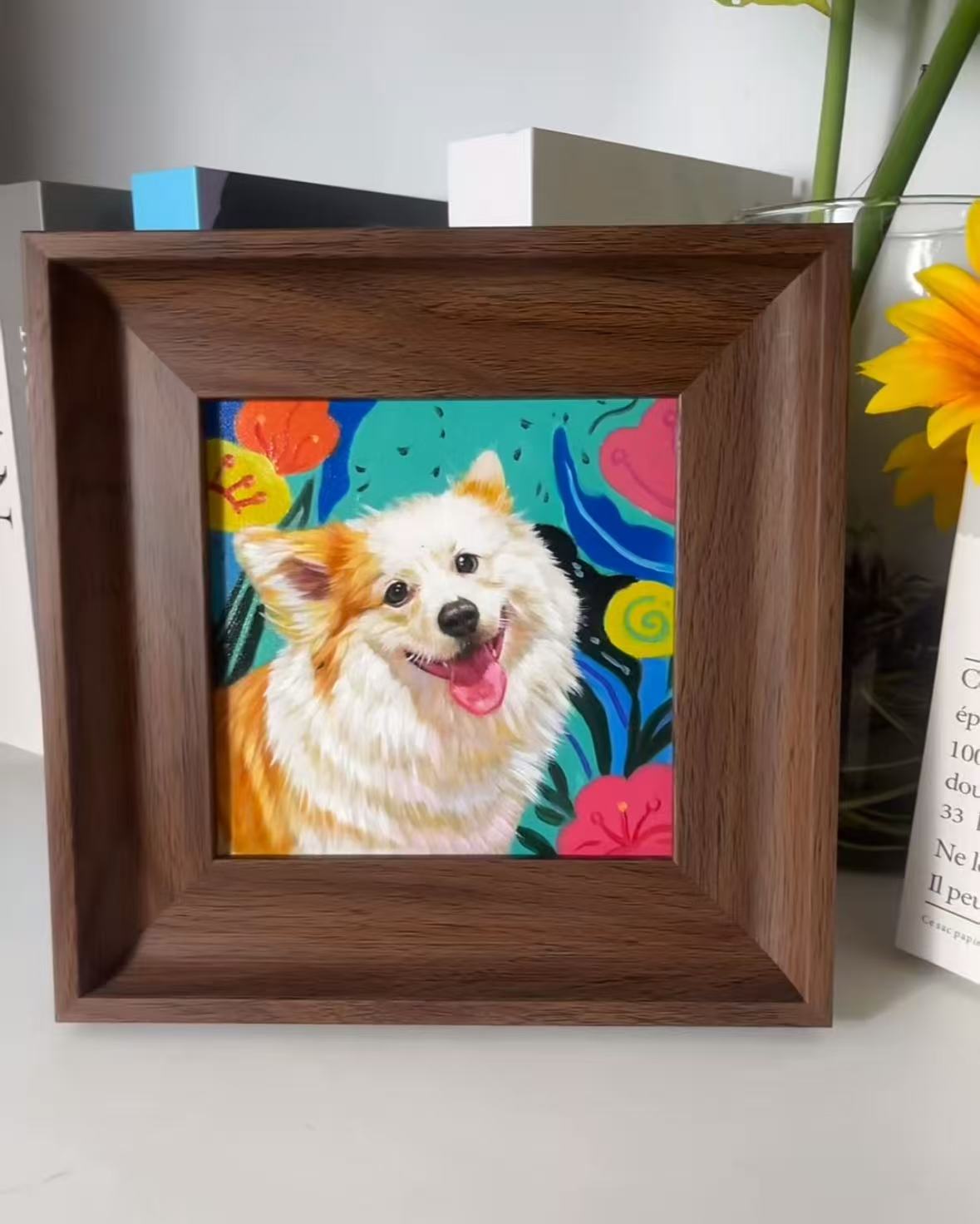 100% hand-painted watercolor pet portrait, original handmade framed pet memorial wall art by Everpaw