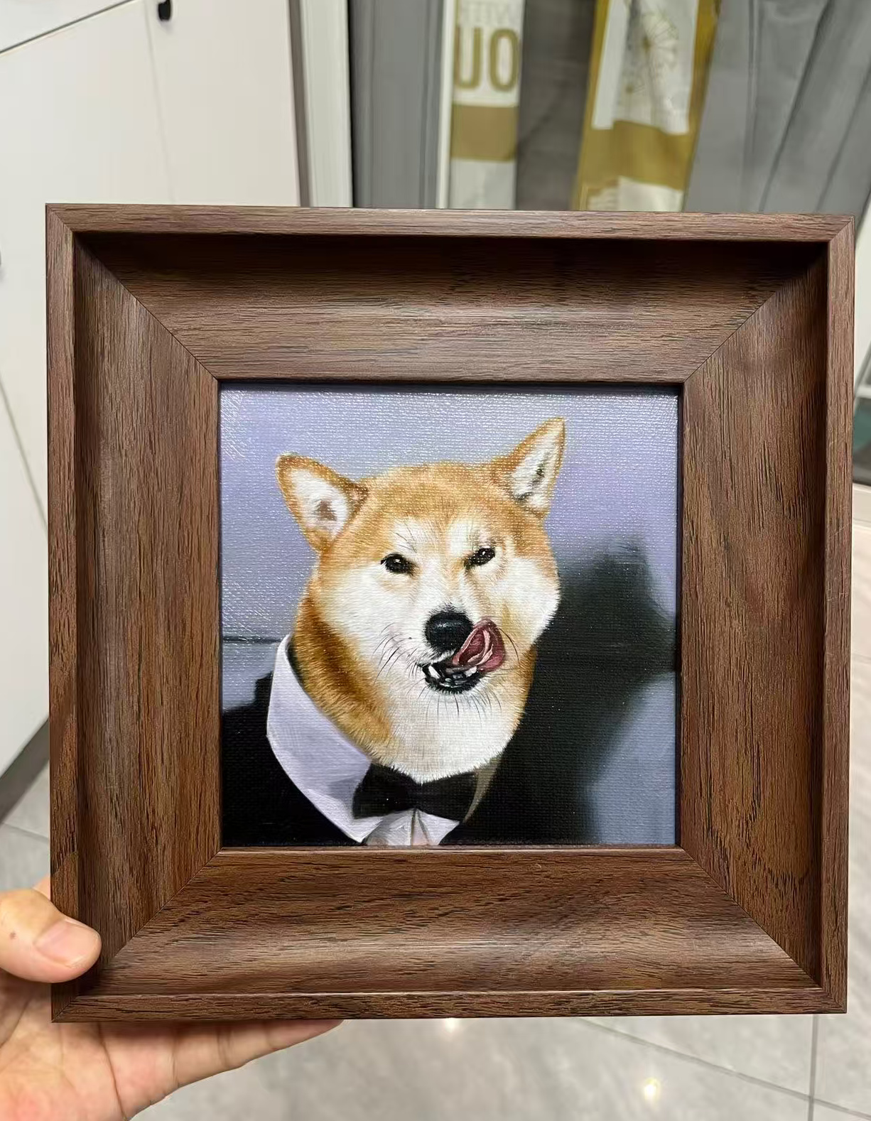 100% hand-painted watercolor pet portrait, original handmade framed pet memorial wall art by Everpaw
