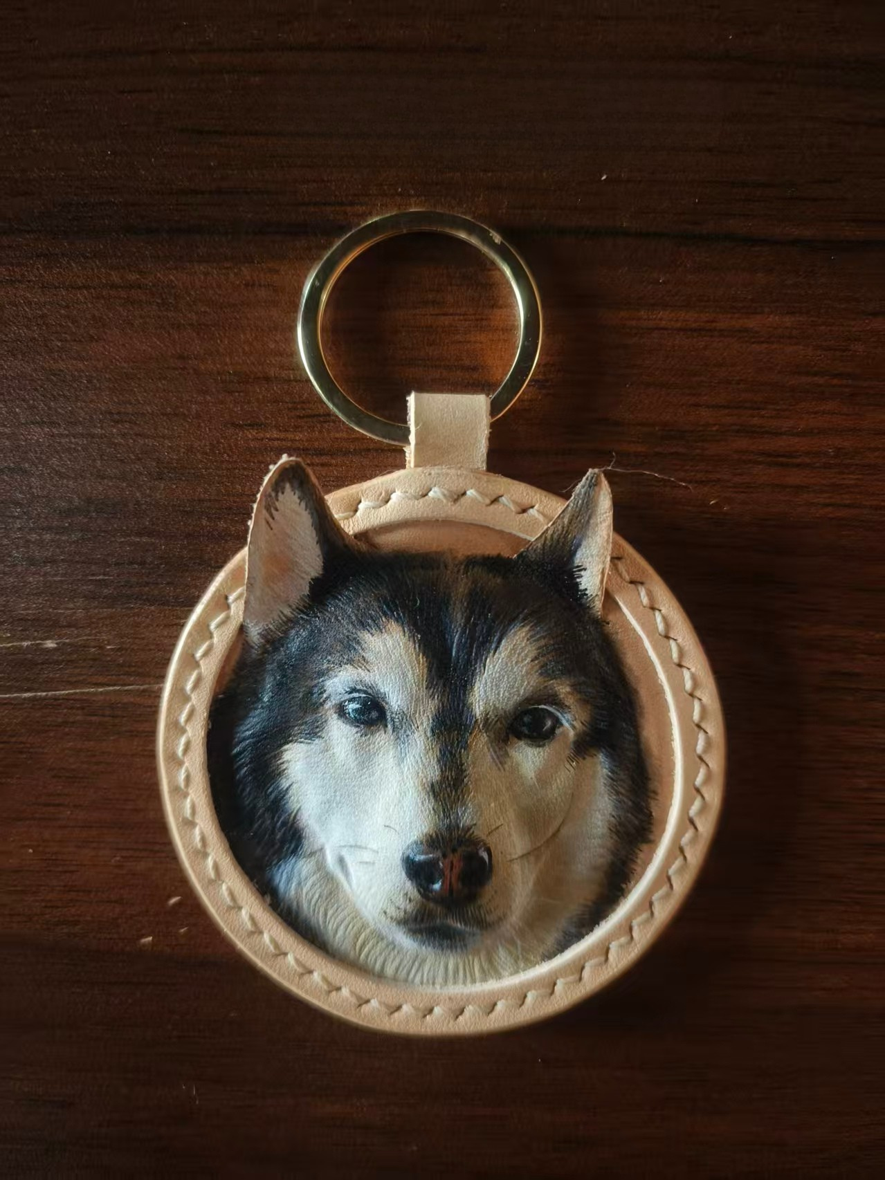 EverPaw Hand Carved Custom Pet Portrait Leather Keychain | Personalized Dog Cat Memorial Gift From Photo