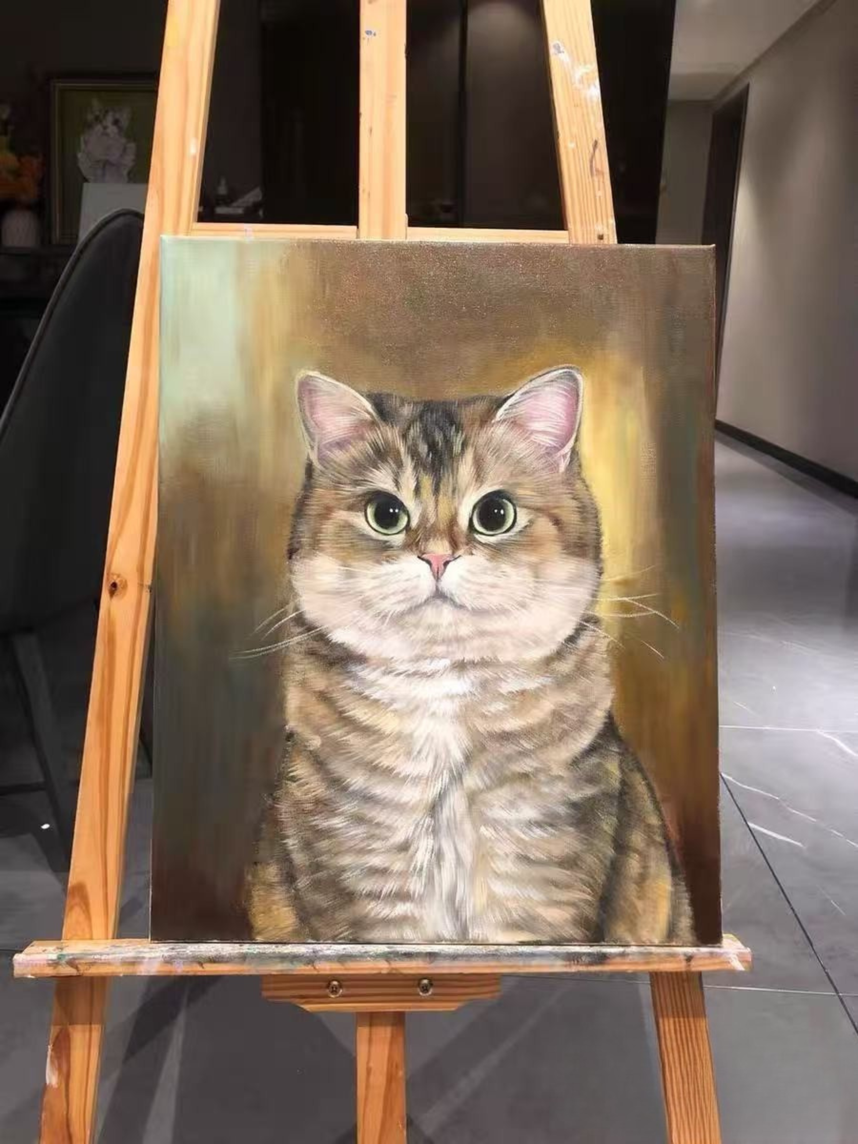 Personalized full body pet oil painting portrait on canvas created from photo