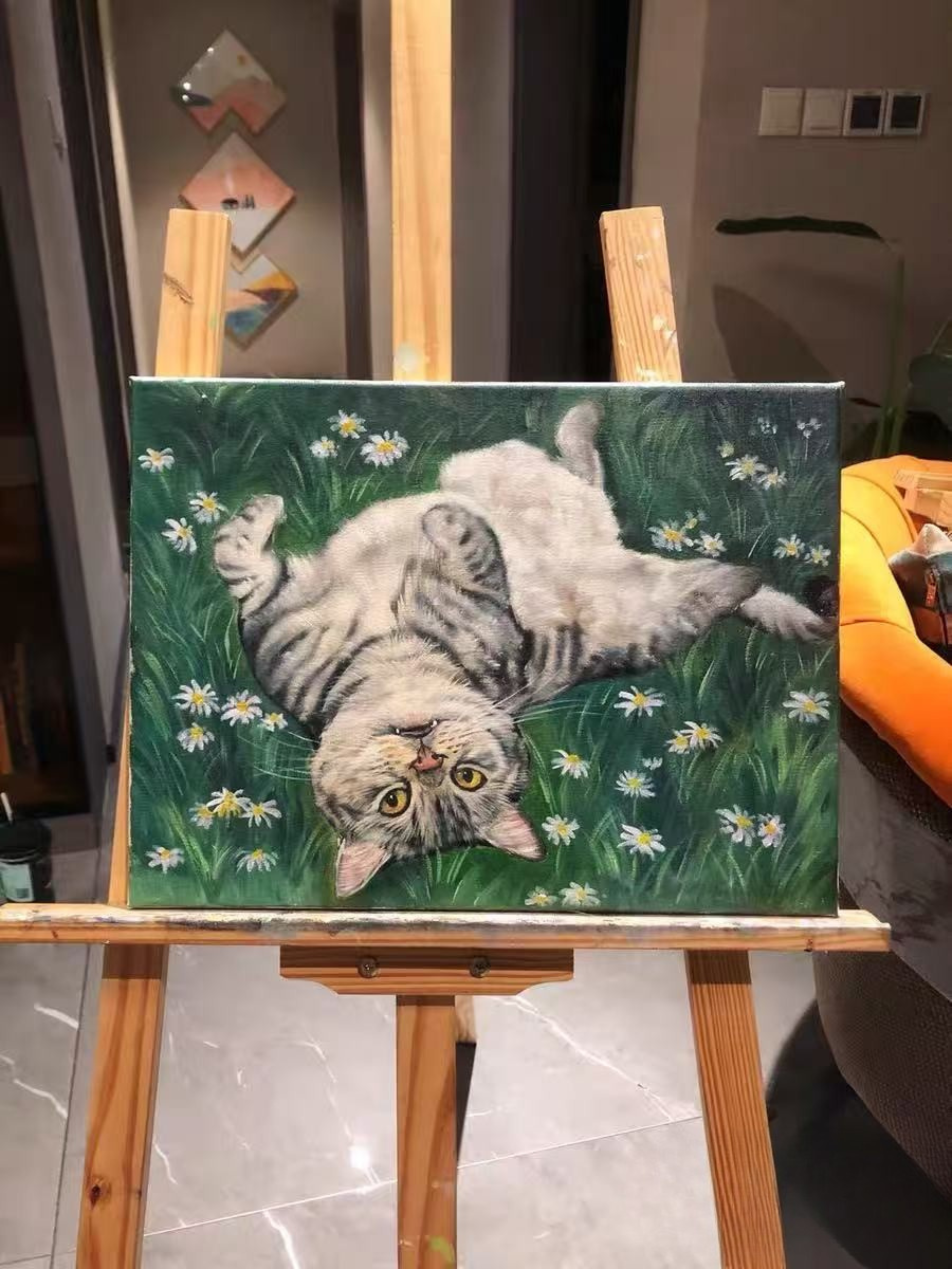 Personalized full body pet oil painting portrait on canvas created from photo