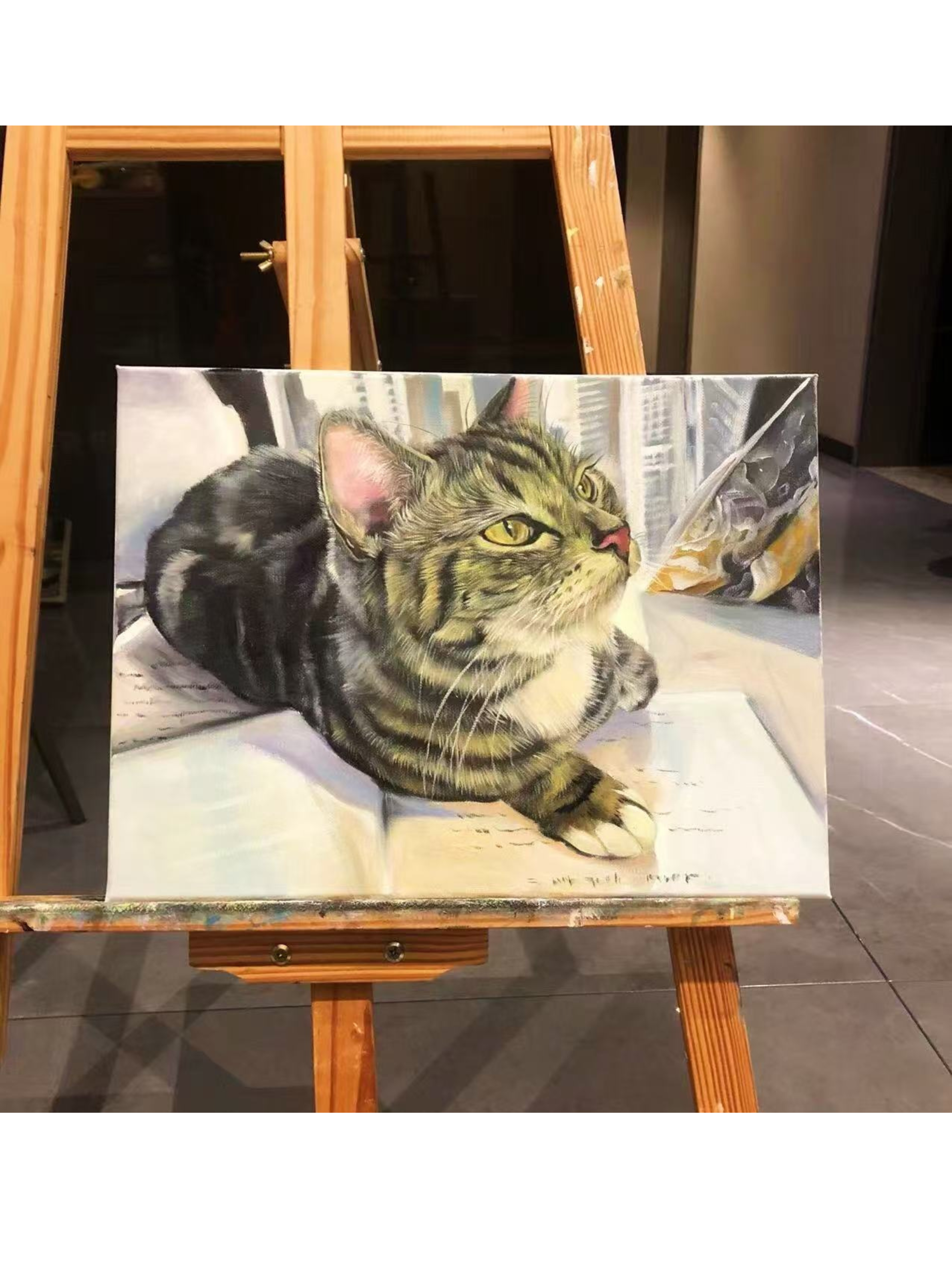 Personalized full body pet oil painting portrait on canvas created from photo