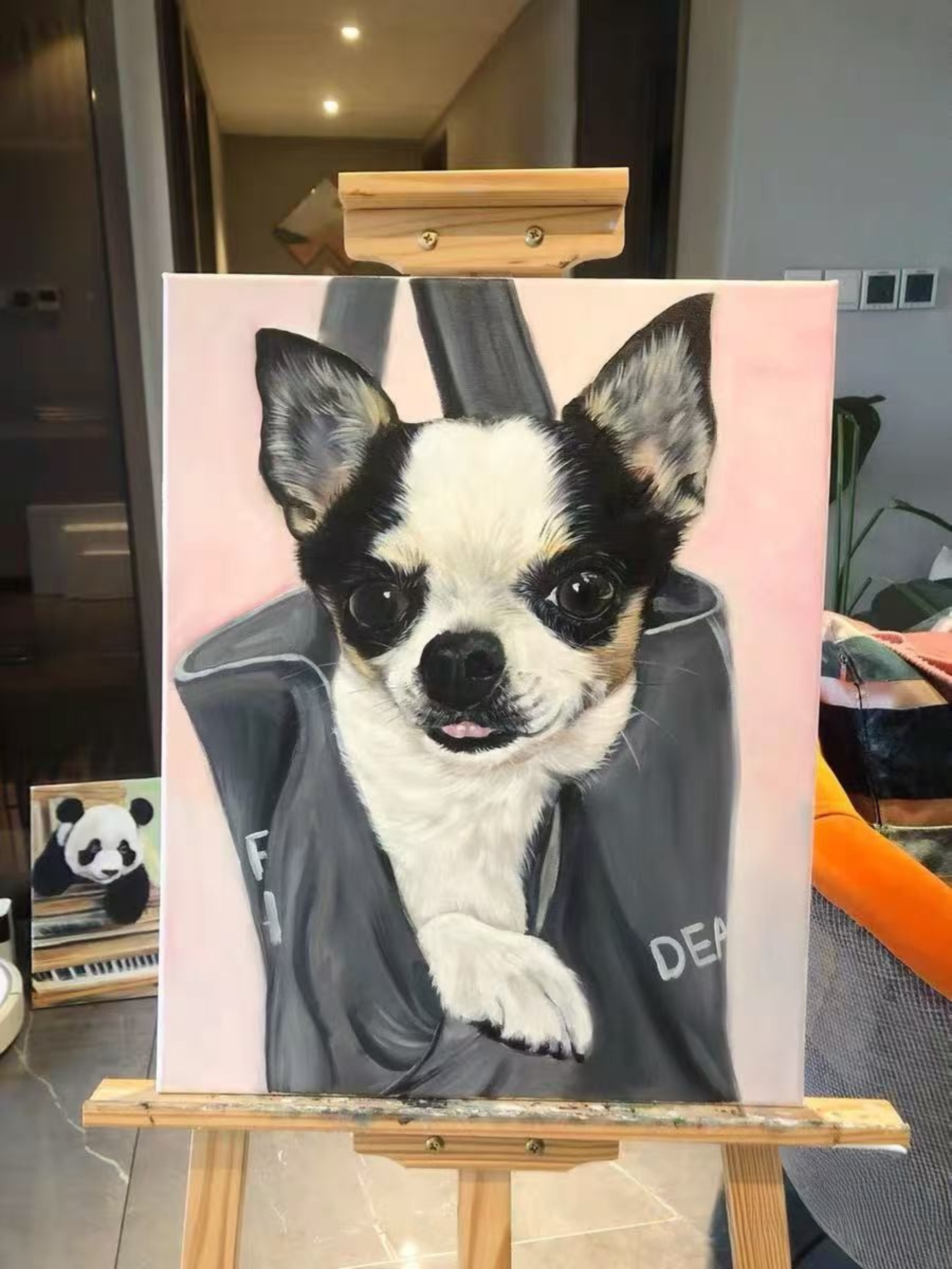 Personalized full body pet oil painting portrait on canvas created from photo