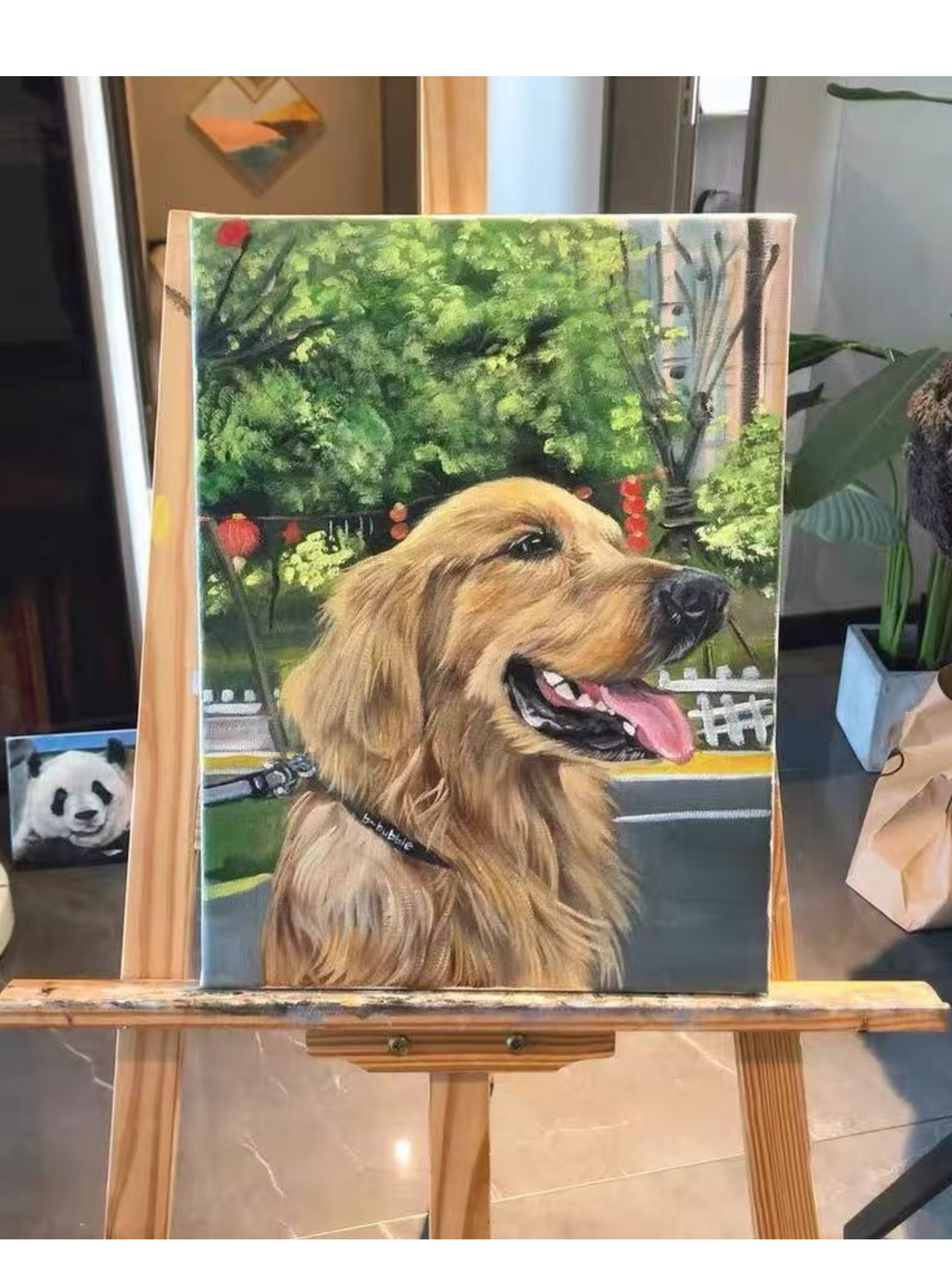 Personalized full body pet oil painting portrait on canvas created from photo