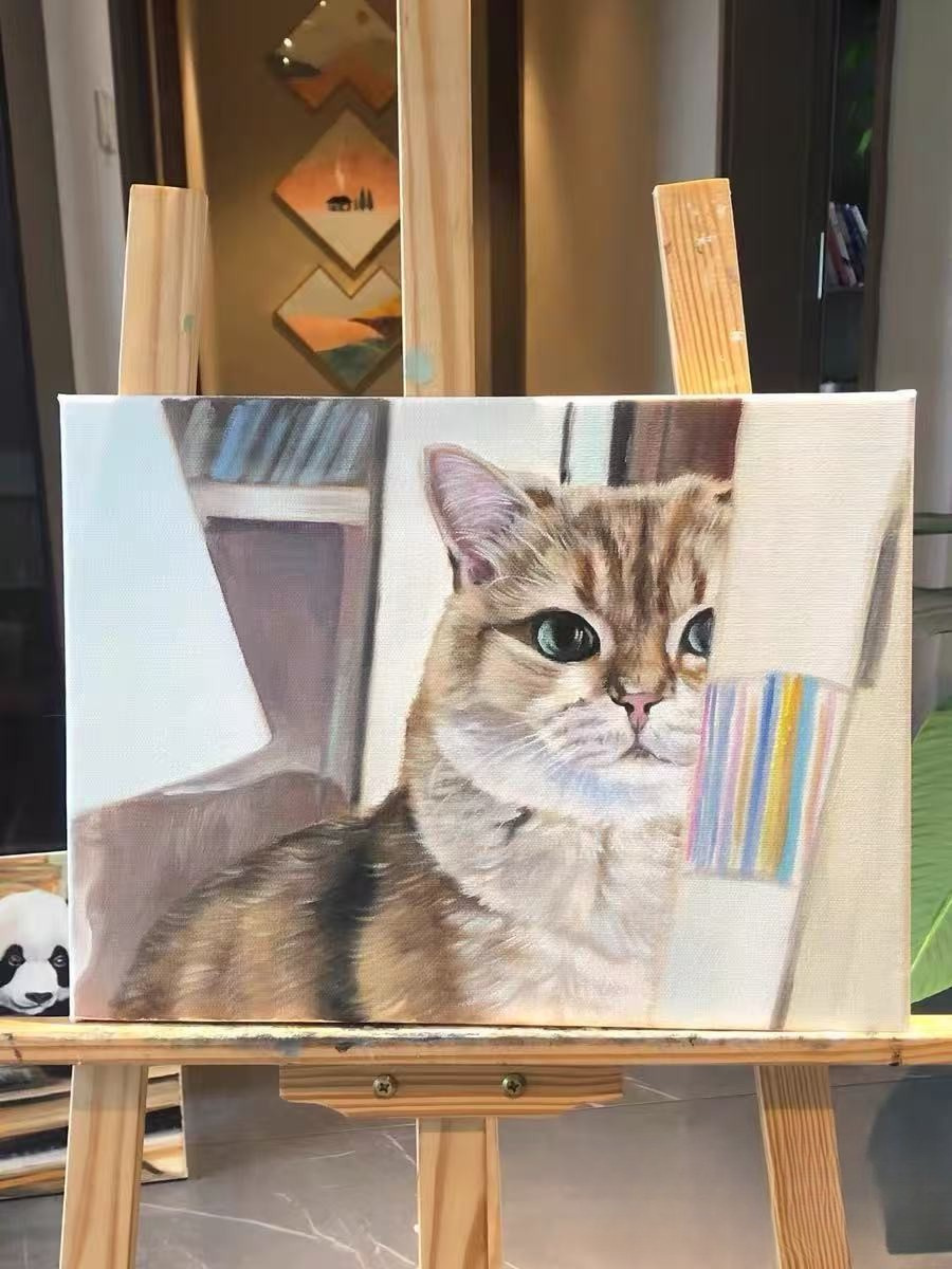 Personalized full body pet oil painting portrait on canvas created from photo