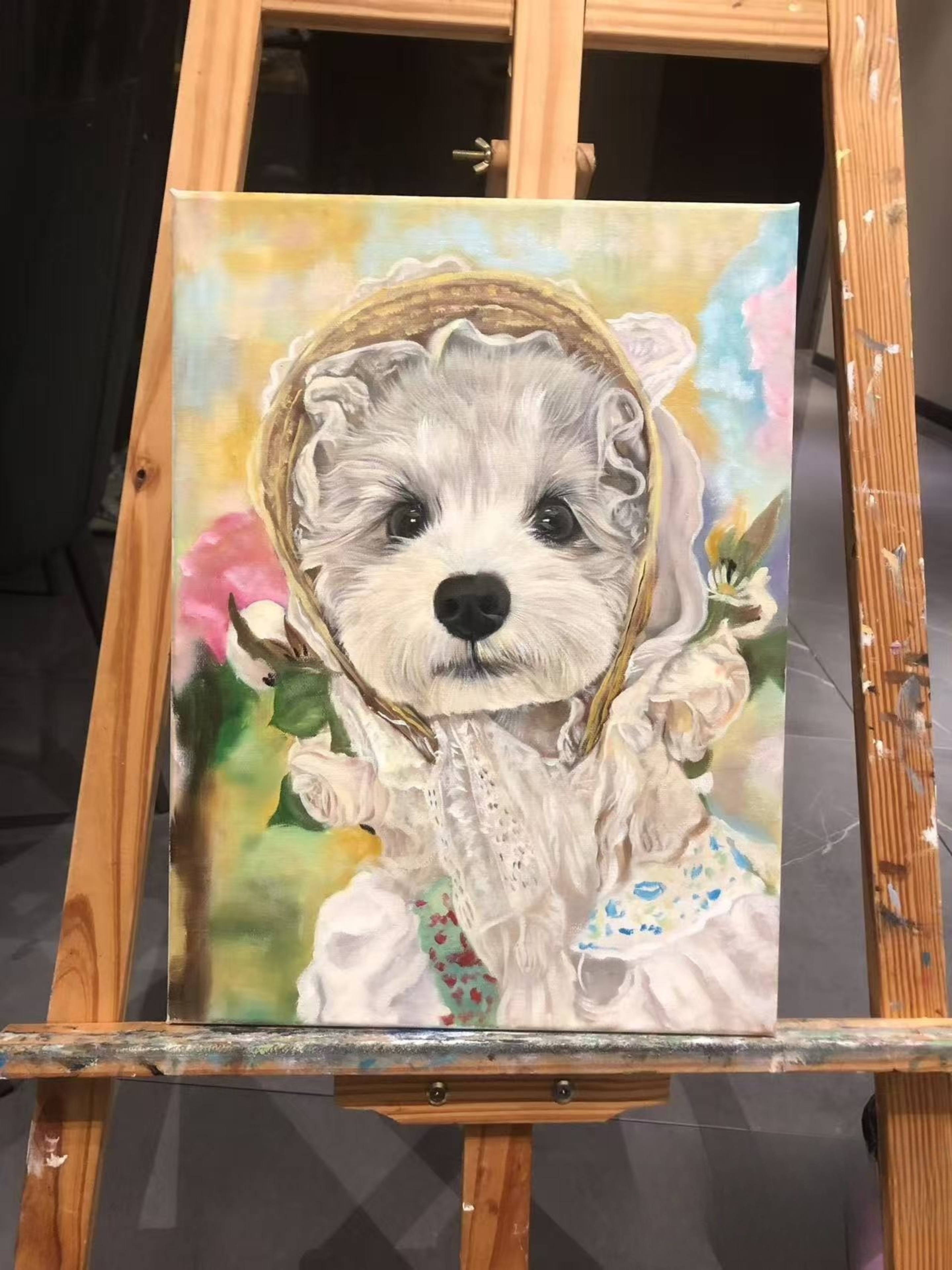 Personalized full body pet oil painting portrait on canvas created from photo