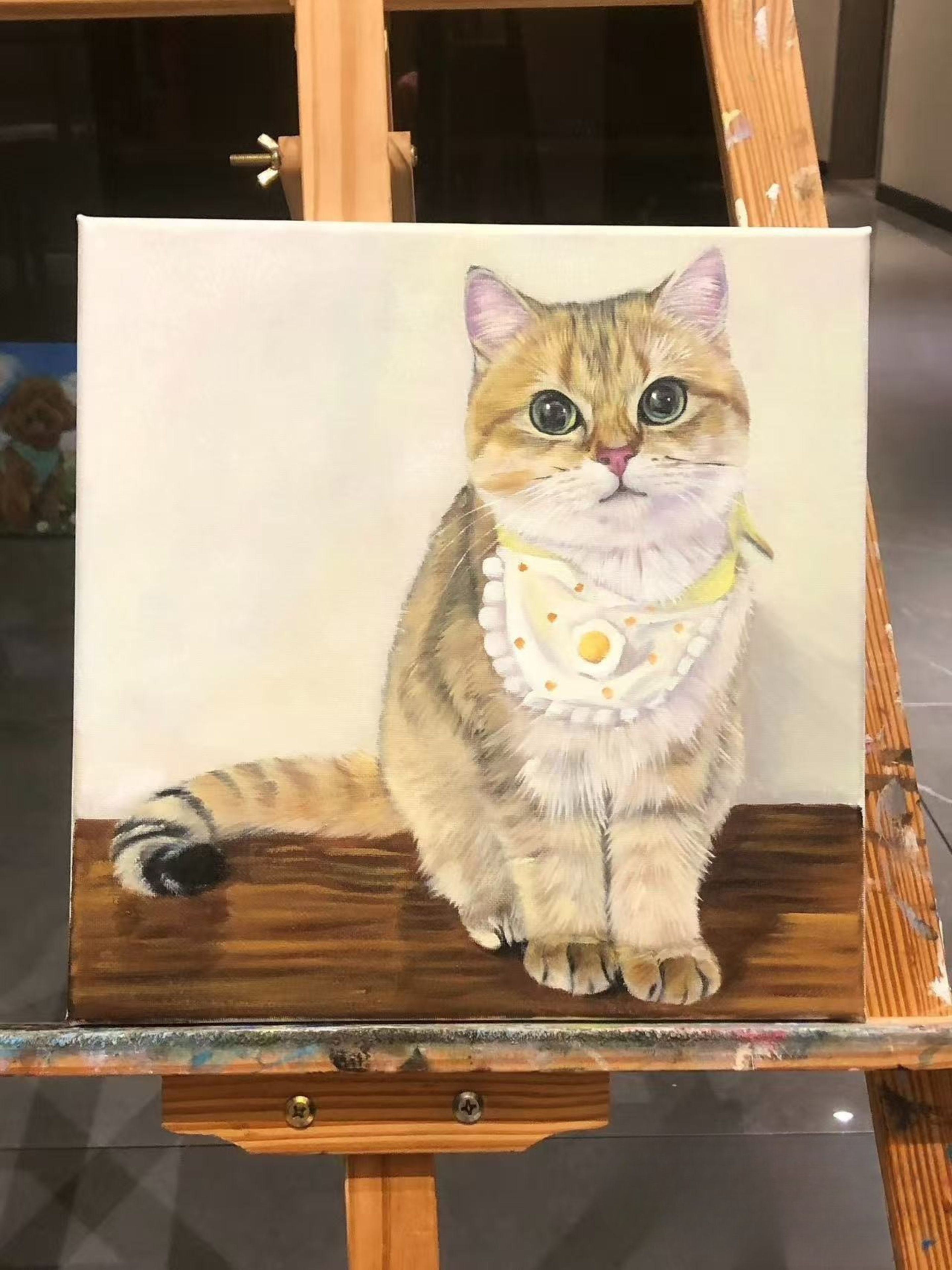 Custom hand-painted full body cat portrait on canvas from photo