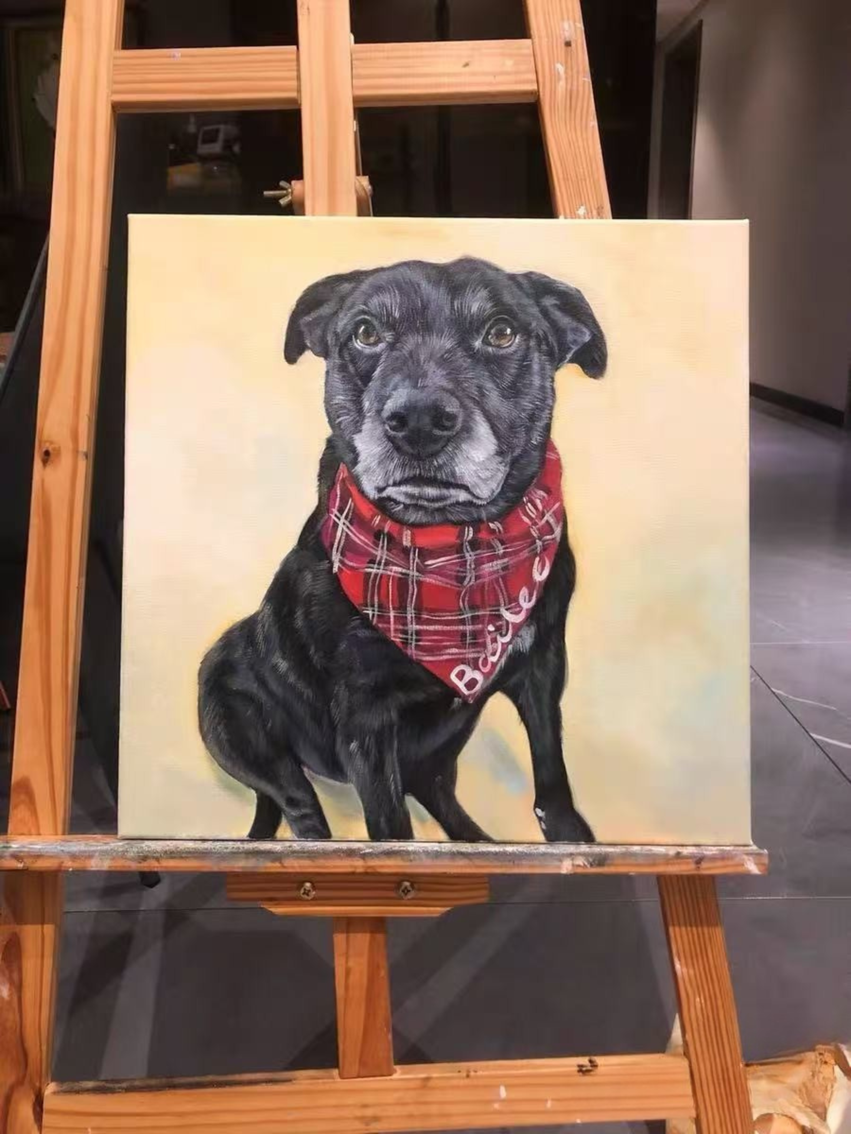 Custom hand-painted full body dog portrait on canvas from photo
