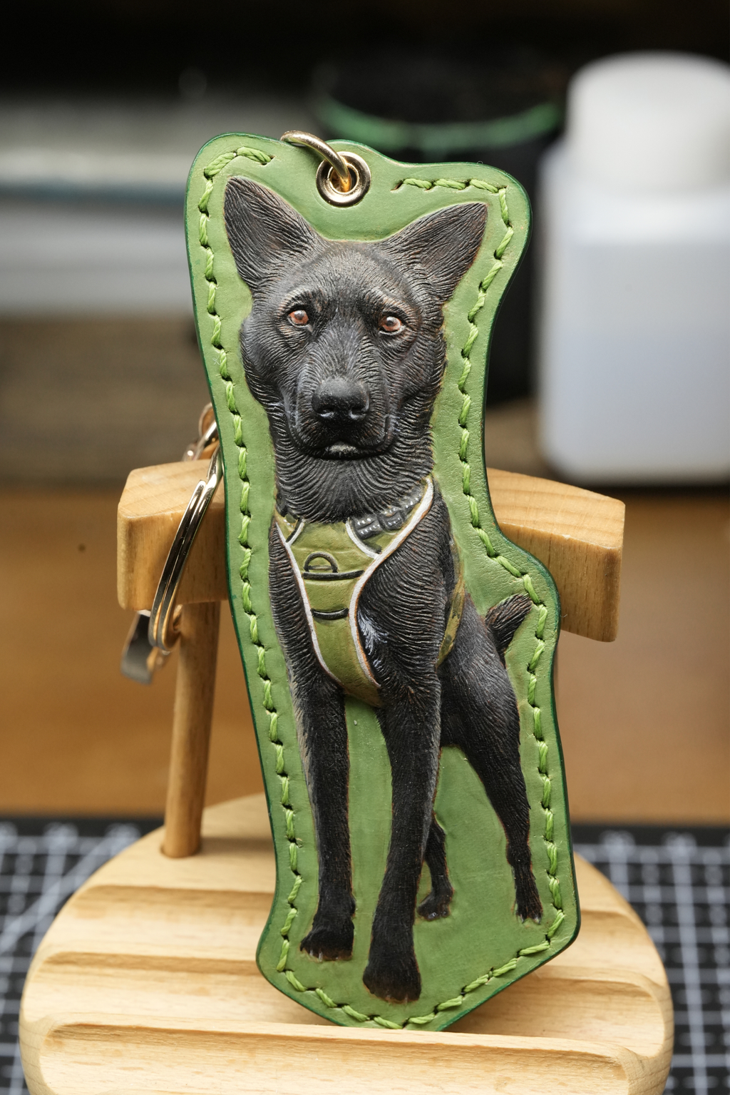 EverPaw Hand Carved Custom Pet Portrait Leather Keychain | Personalized Dog Cat Memorial Gift From Photo