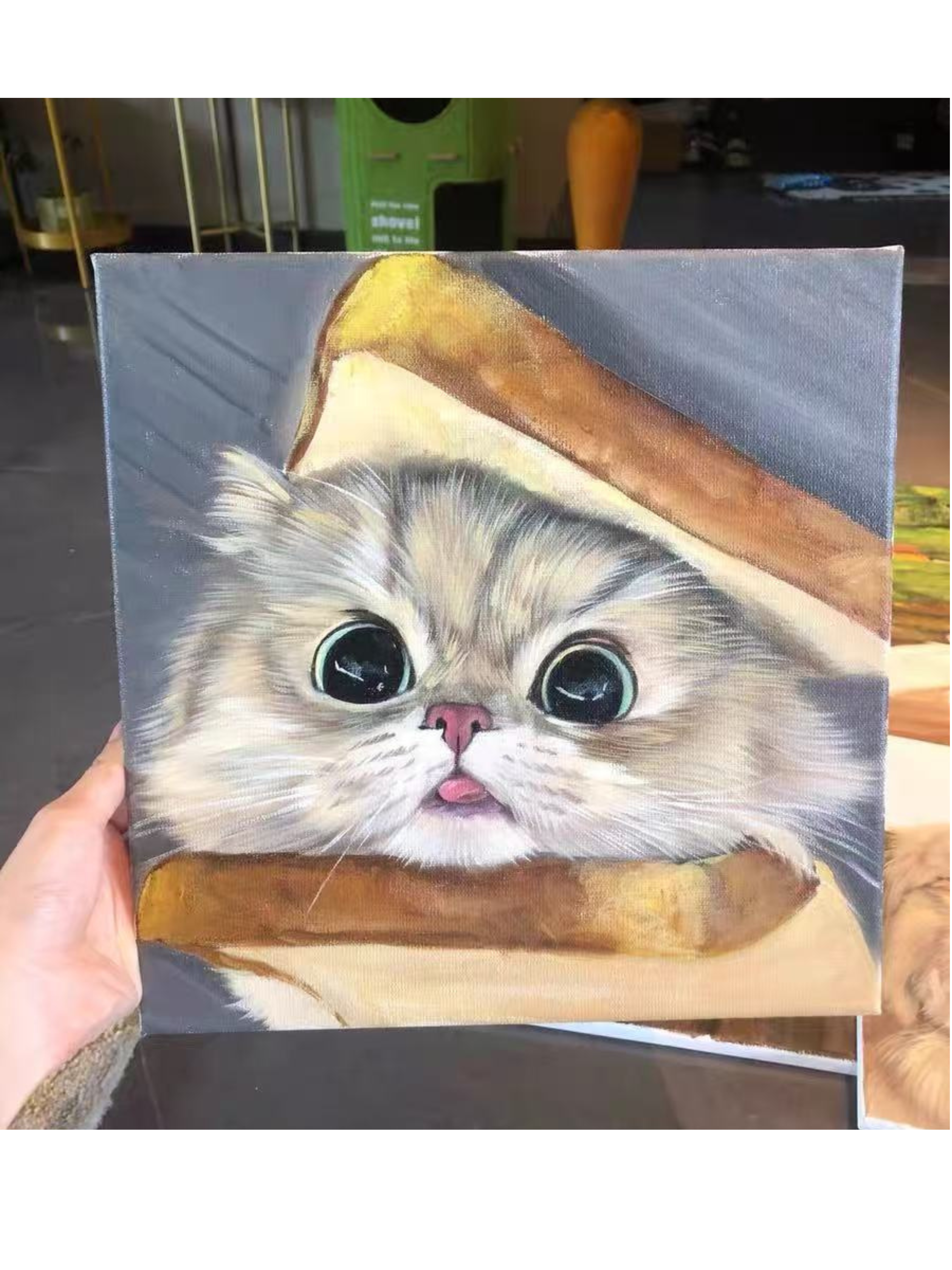 Custom hand painted oil portrait of cat on canvas from photo showing Everpaw artwork