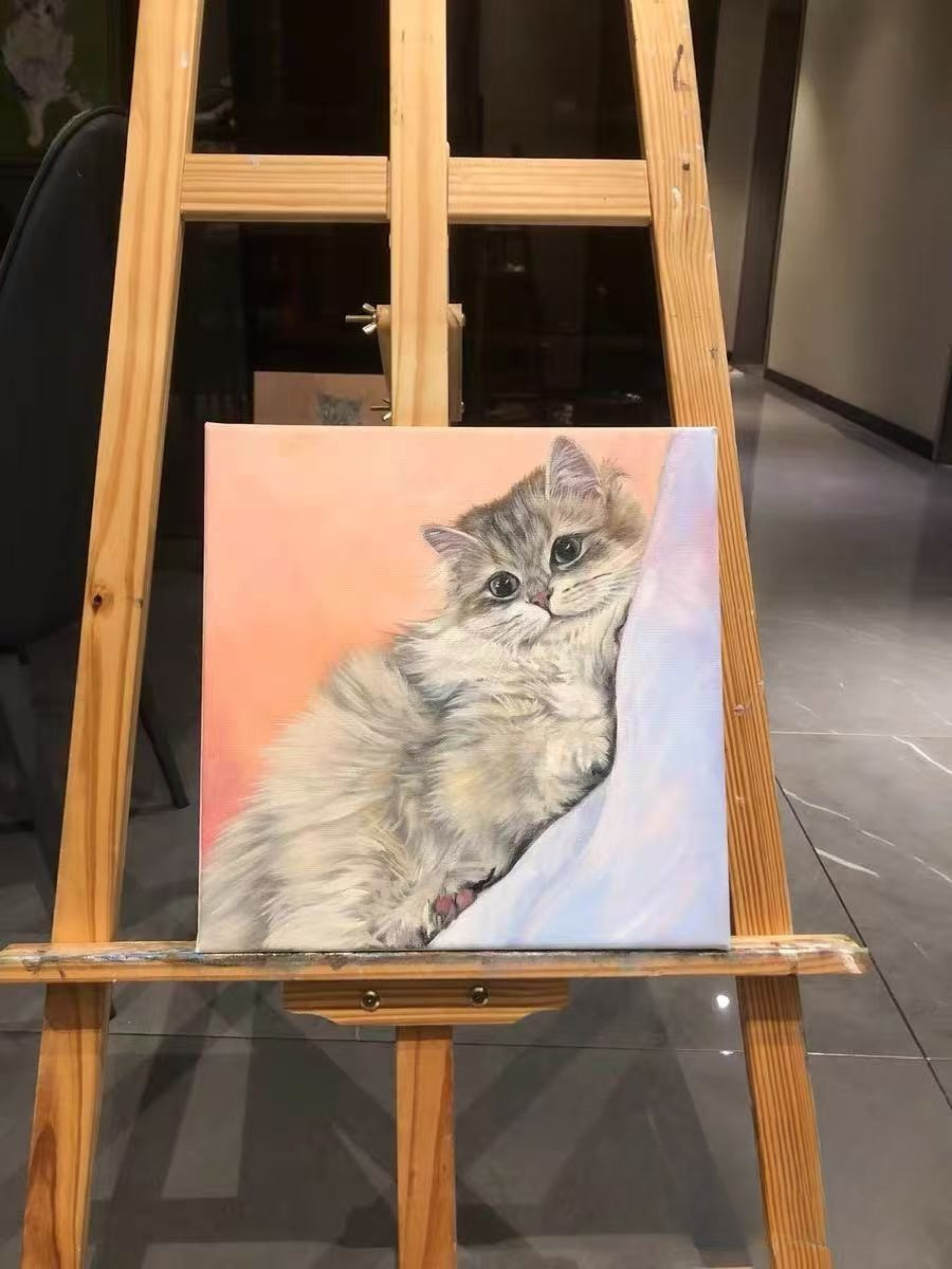 Custom hand painted oil portrait of cat on canvas from photo showing Everpaw artwork