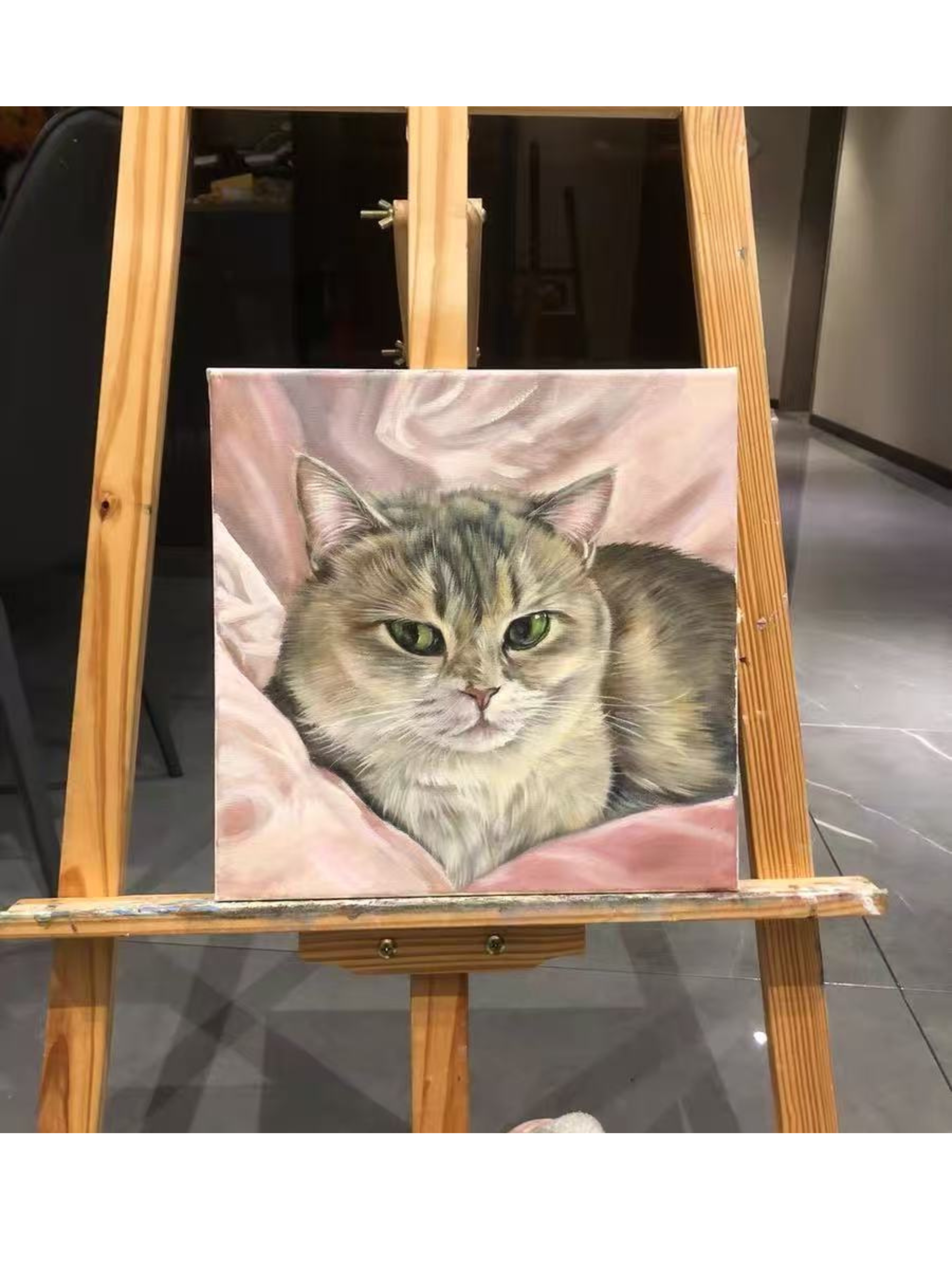 Custom hand painted oil portrait of cat on canvas from photo showing Everpaw artwork