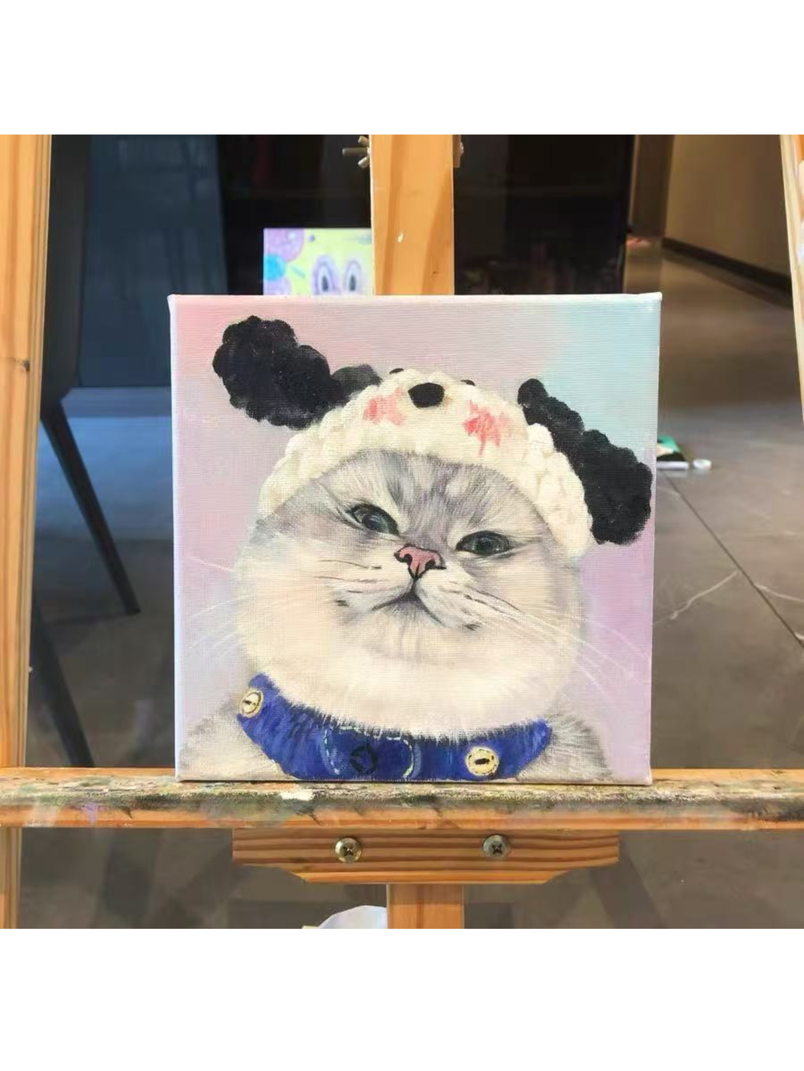 Custom hand painted oil portrait of cat on canvas from photo showing Everpaw artwork