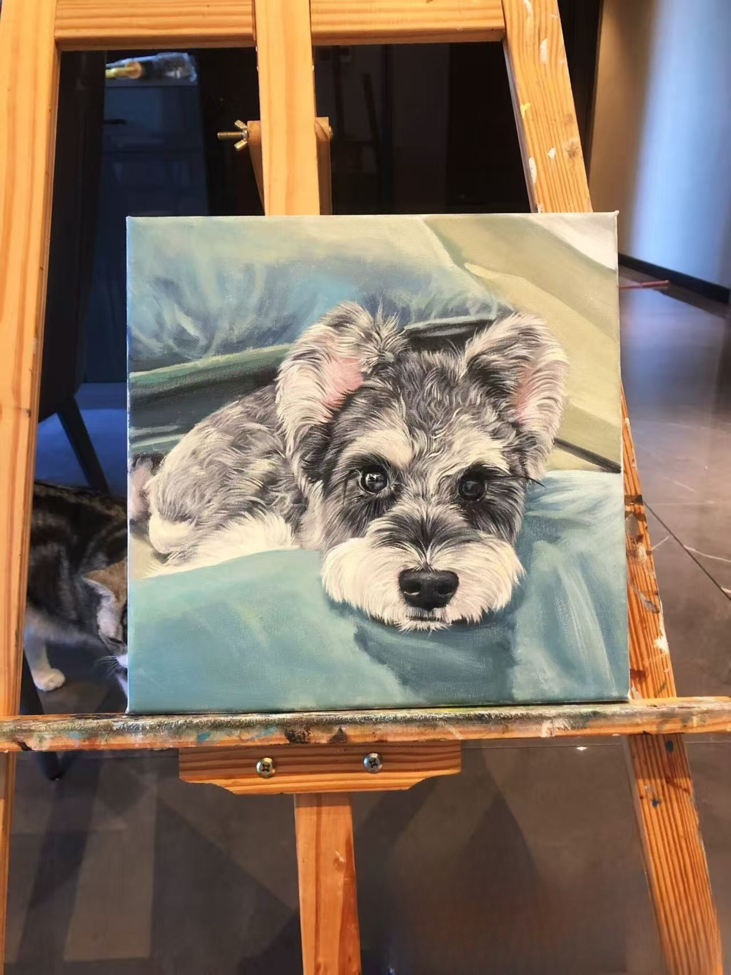 Custom hand painted oil portrait of dog on canvas from photo showing Everpaw artwork