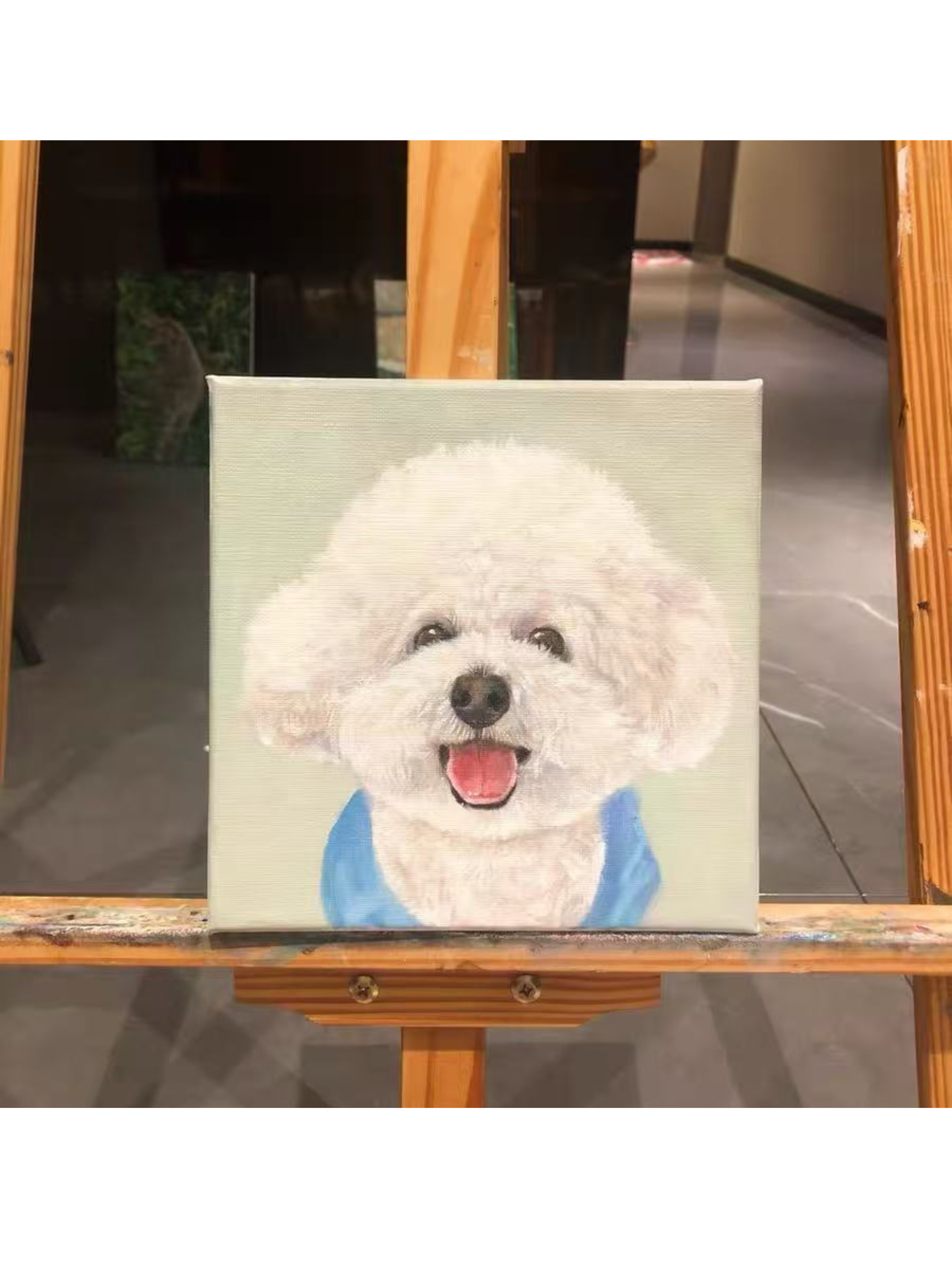 Custom hand painted oil portrait of dog on canvas from photo showing Everpaw artwork
