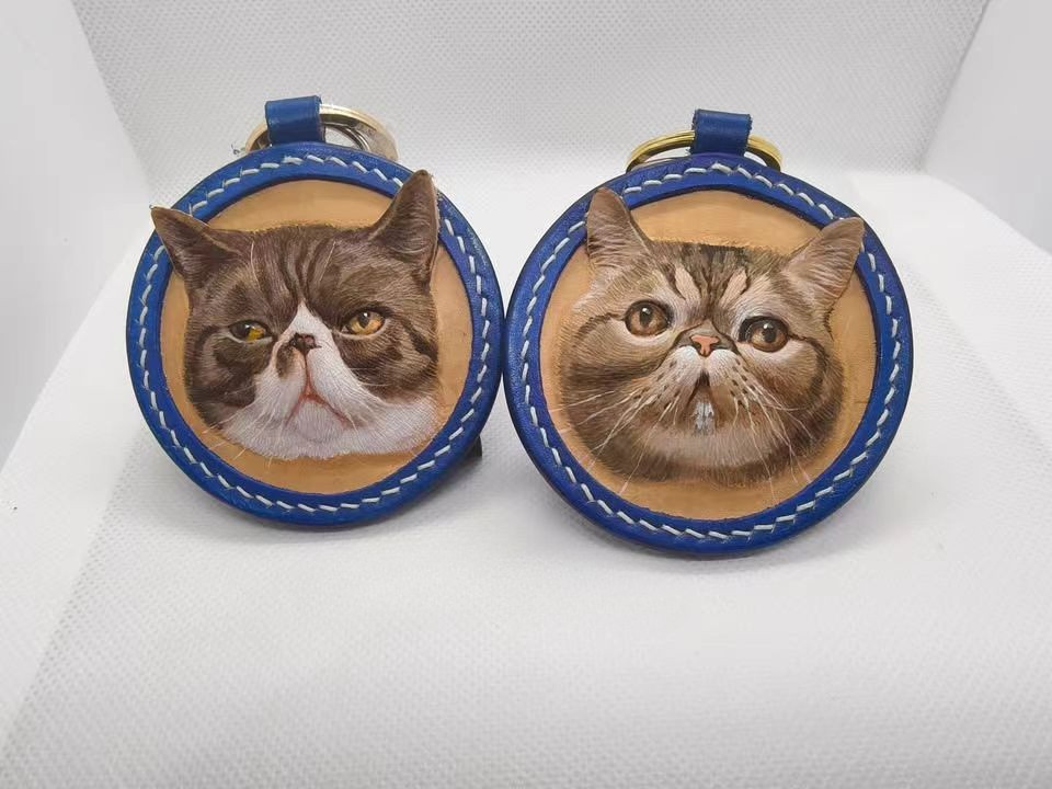 EverPaw Hand Carved Custom Pet Portrait Leather Keychain | Personalized Dog Cat Memorial Gift From Photo